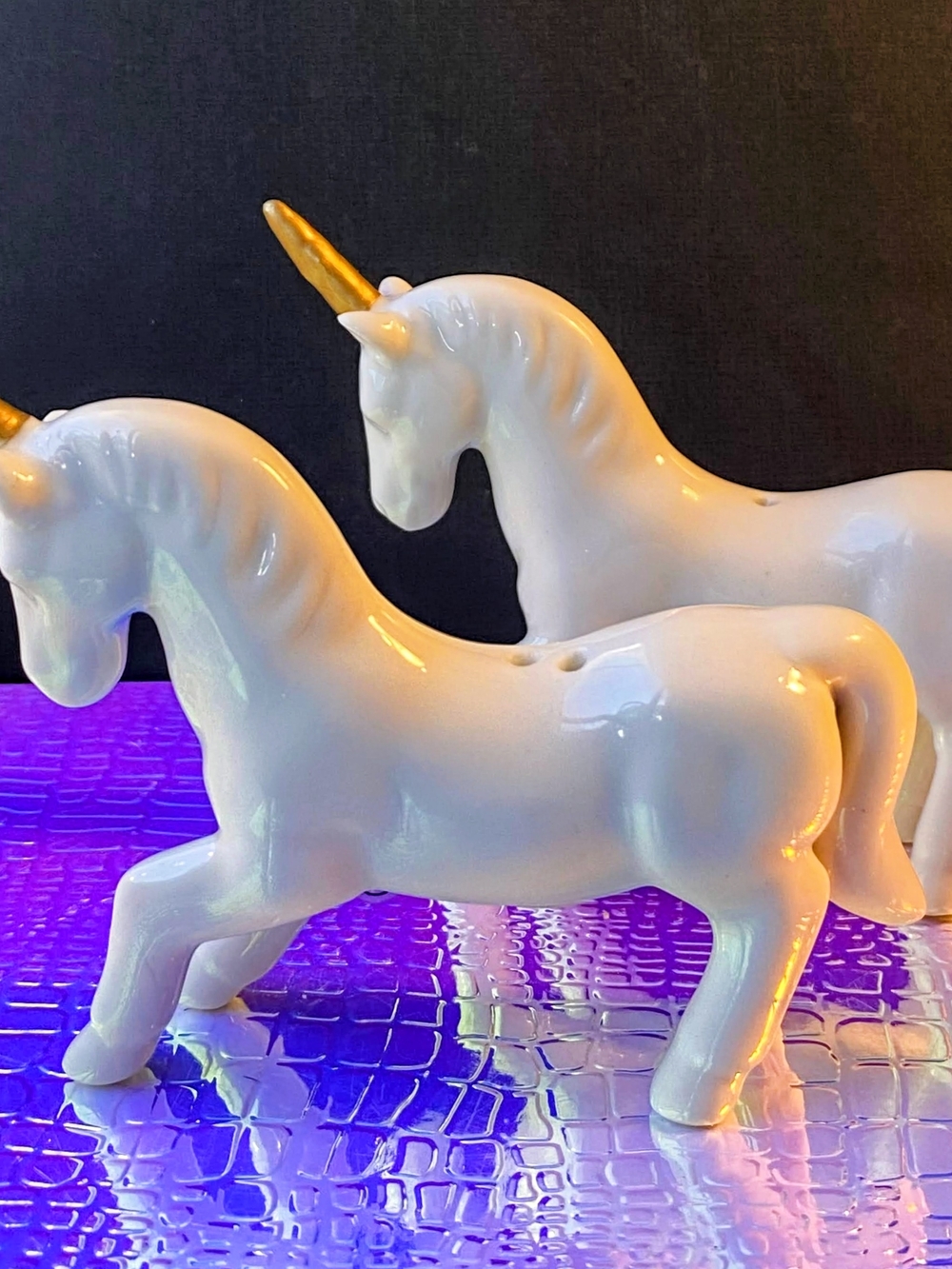 White Ceramic Unicorn Salt and Pepper Shakers with Gold Horns